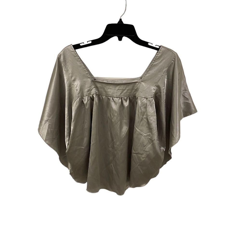 Lucie Rose Silver Butterfly Cut Blouse Medium Metallic Satin Poncho Cape Top